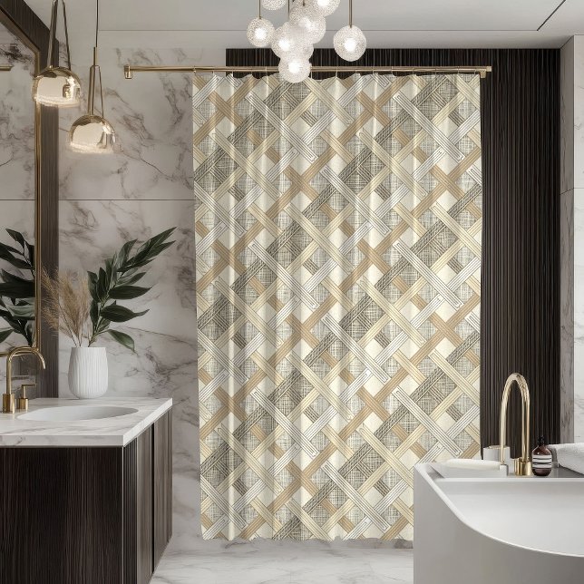 Cortina Para Box Soft Neutral Curtain Modern Geometric Bathroom (Soft Neutral Curtain Modern Geometric Bathroom)