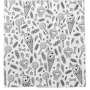 Cortina Para Box sorvete de halloween caveira ossos veneno branco