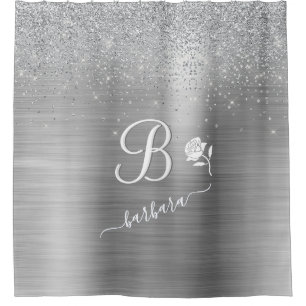 Cortina Para Box Sparkle Silver Monograma Personalizado Elegante