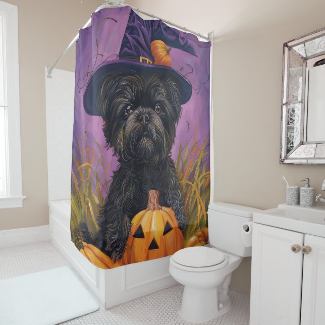 Cortina Para Box Spooky Affenpinscher Halloween Witch e Pumpkin (In Situ)