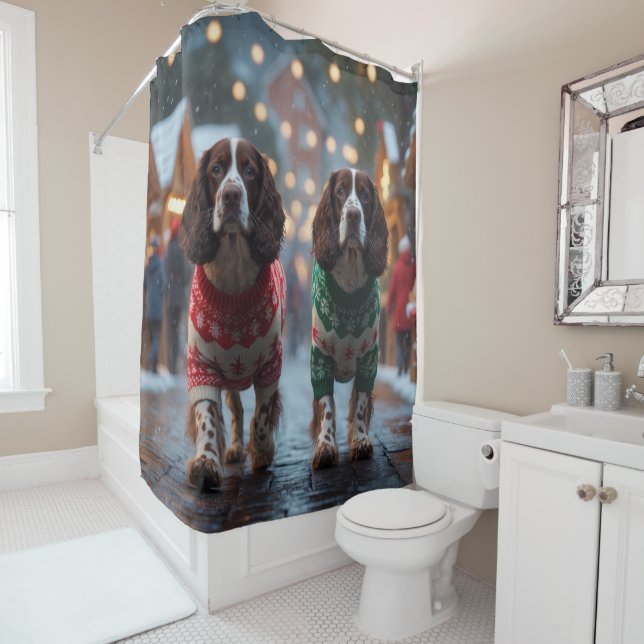 Cortina Para Box Springer Spaniel Dogs Christmas Snow Holiday (In Situ)
