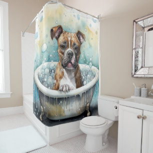 Cortina Para Box Staffordshire Bull Terrier Em Bathtub Watercolor