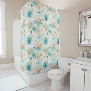 Cortina Para Box Starfish e Seashells inspirados no oceano Decor Co