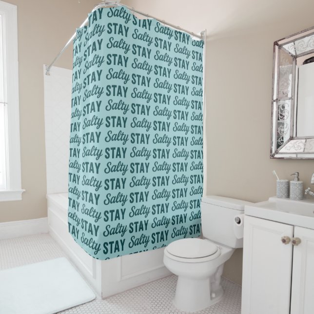 Cortina Para Box Stay Salty - Coastal Teal Sea Glass Blue Graphic (In Situ)