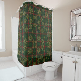 Cortina Para Box Steampunk Snowflake Red and Green Tartan