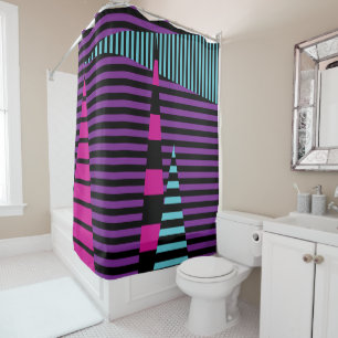 Cortina Para Box Stripes em tiras - Rosa, Roxo, Azul e Preto