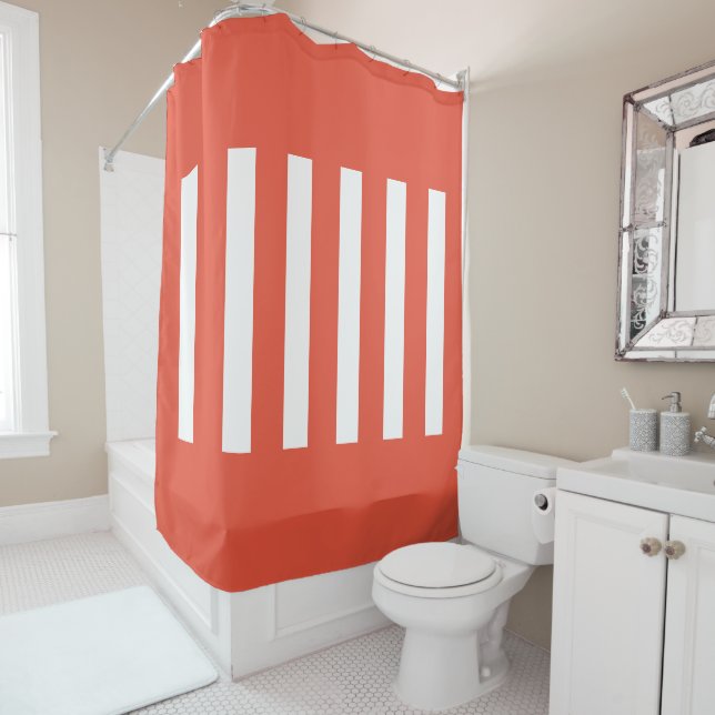 Cortina Para Box Stripes no meio. Vermelho e branco laranja. (In Situ)