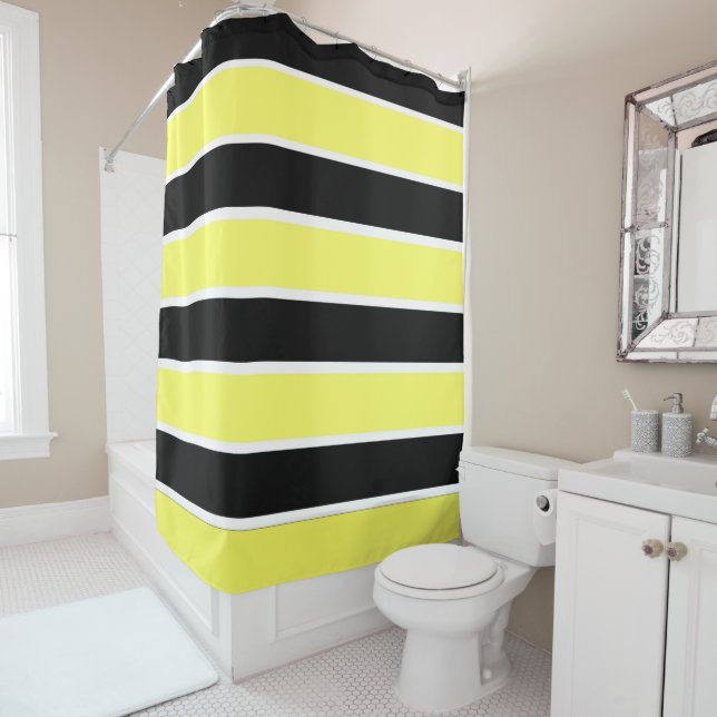 Cortina Para Box Stripes Pretas, Amarelas e Brancas (In Situ)