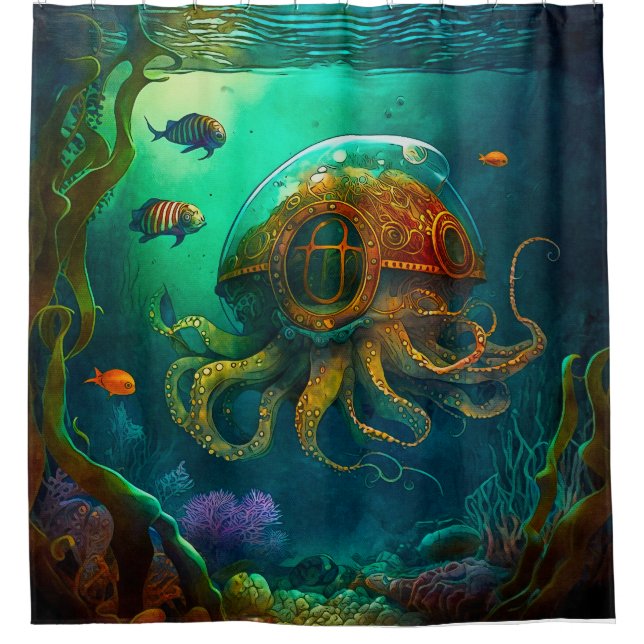 Cortina Para Box Submarino De Octopus Sob O Mar (Frente)