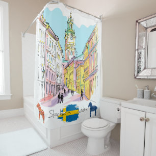 Cortina Para Box Suecia de Watercolor — Estocolmo — presente branco