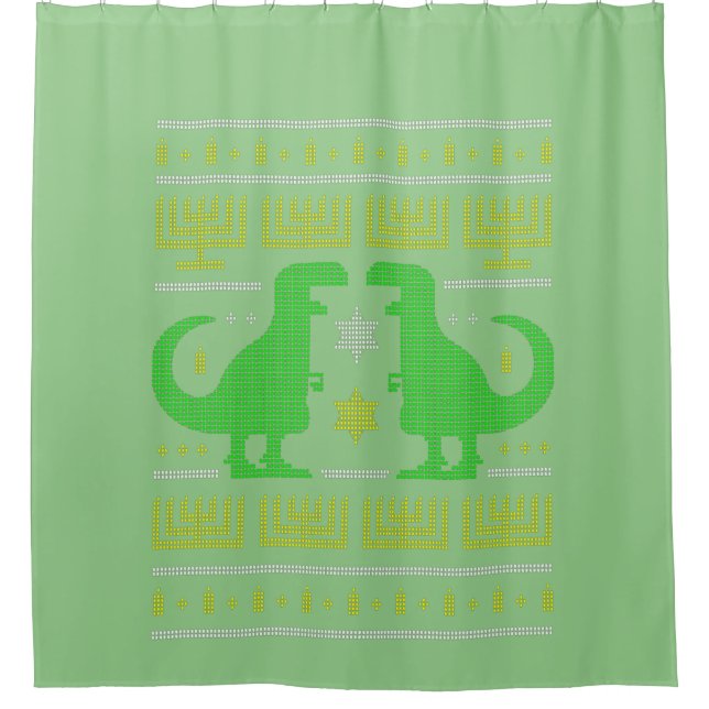 Cortina Para Box suéter feio de dinossauro verde hanukkah (Frente)