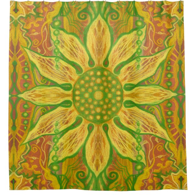 Cortina Para Box Sun Flower bohemian art amarelo laranja verde (Frente)
