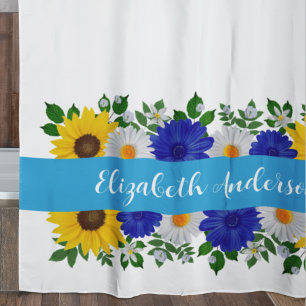 Cortina Para Box Sunflower Daisy Blue Floral