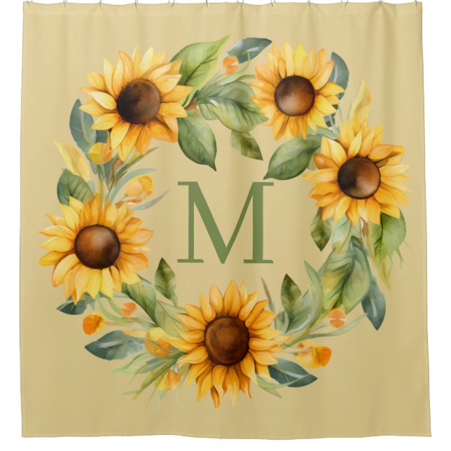 Cortina Para Box Sunflowers Monogram Shower Curtain (Frente)