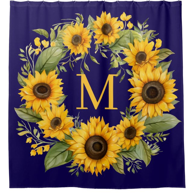 Cortina Para Box Sunflowers Monogram Shower Curtain (Frente)