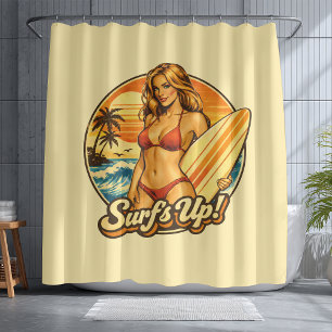 Cortina Para Box Surf's Up Biquíni Pin-Up Gráfico de Loja de Surf
