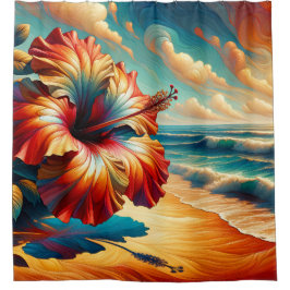 Cortina Para Box "Surreal Hibiscus Beach Scene"