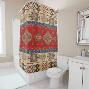 Cortina Para Box Tapete Kilim Turco Antigo Dourado Pálido Vermelho