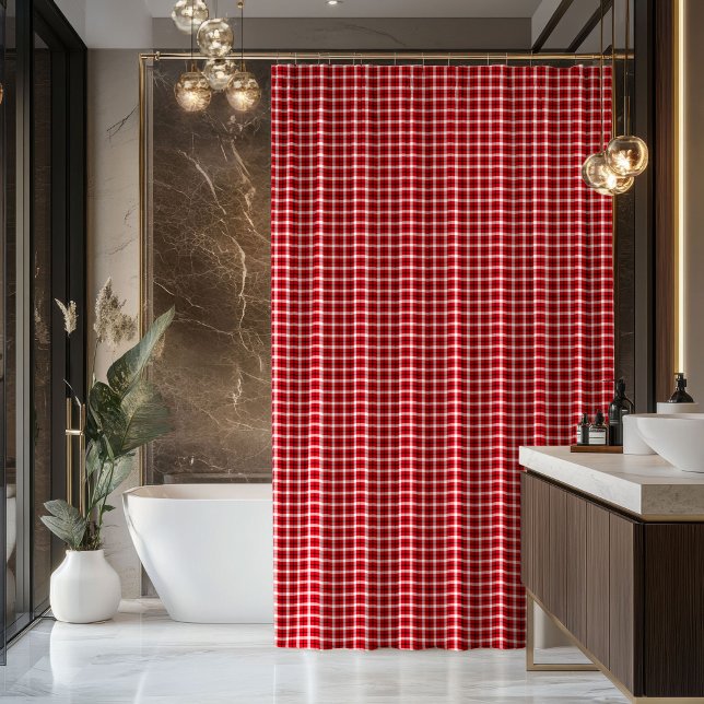 Cortina Para Box Tartan Shower Curtain Red Black Housewarming Gift (Tartan Shower Curtain Red Black Housewarming Gift)