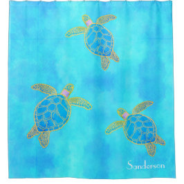 Cortina Para Box Tartaruga Marinha Costeira Tropical Aqua Azul