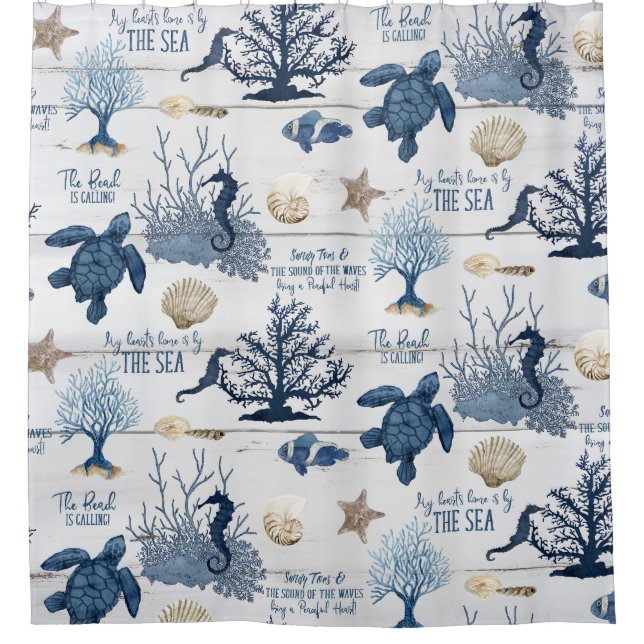 Cortina Para Box Tartaruga marinha Praia Azul Cura de Água Russa (Frente)