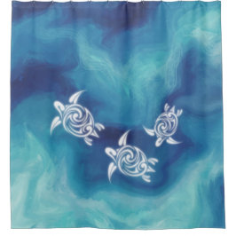 Cortina Para Box Tartarugas Brancas em Oceano Azul de Aquarela Cost