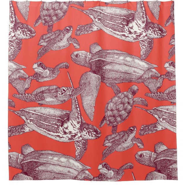 Cortina Para Box tartarugas marinhas claret vermelho (Frente)