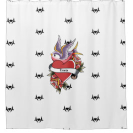 Cortina Para Box Tatuagem Personalizada Adora Pássaros Coração