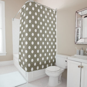 Cortina Para Box Taupe Marrom & Branco Pontos Polka