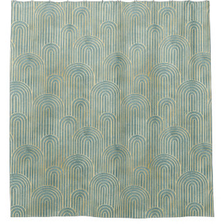 Cortina Para Box teal,art deco, padrão do ventilador,teal,ouro,deco