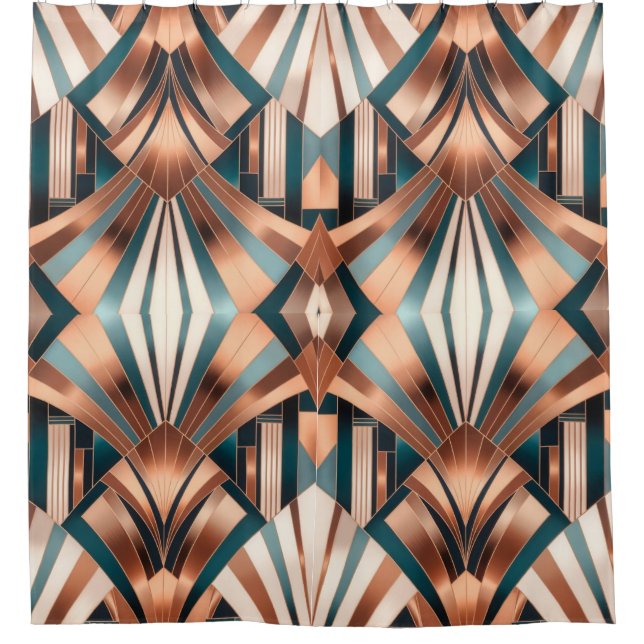 Cortina Para Box Teal Copper Geometric Skyscraper Neo Art Deco (Frente)