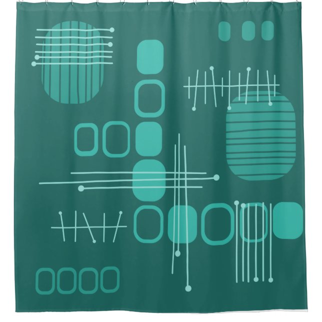 Cortina Para Box Teal de Barkcloth, Abstrato Atômica (Frente)
