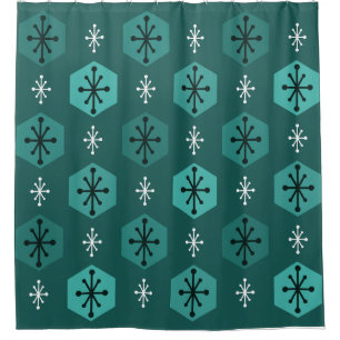Cortina Para Box Teal dos Flocos de Neve de Natal Retroativo