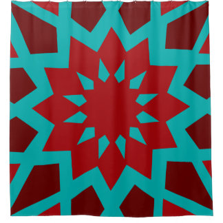 Cortina Para Box Teal E Padrão Vermelho De Marrocos