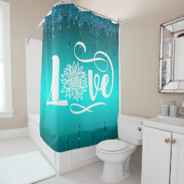 Cortina Para Box Teal Glitter LOVE Girassol