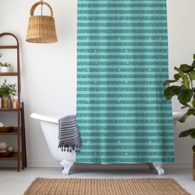 Cortina Para Box Teal Green Glitter Style Horizontal Stripes (Criador carregado)