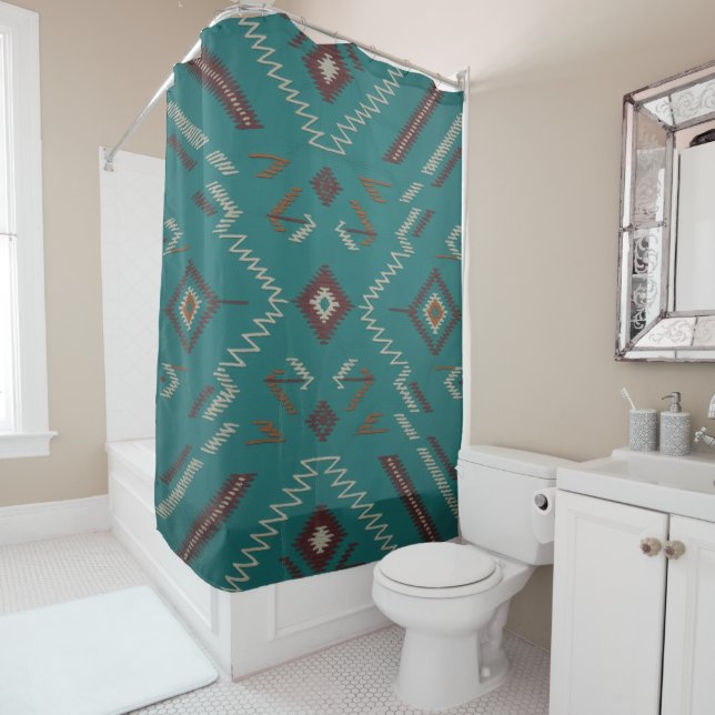 Cortina Para Box Teal Southwest Navajo Geometric (In Situ)