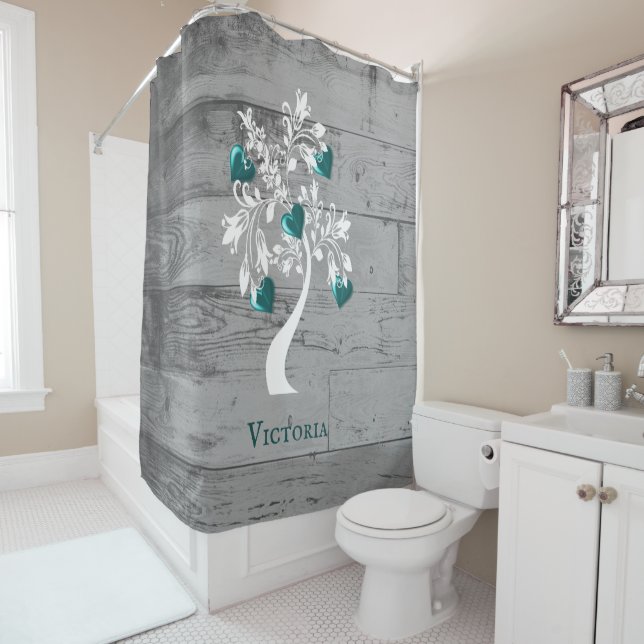 Cortina Para Box Teal Tree of Hearts Personalised Chá Curtain (In Situ)