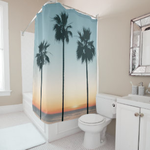 Cortina Para Box Teal tropical & Laranja Solar Palmeira Silhub
