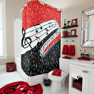 Cortina Para Box tema musical vermelho e preto