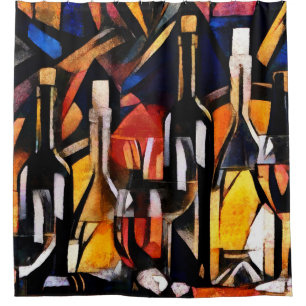 Cortina Para Box Temas do vinho Cubismo: Garrafas e Uvas