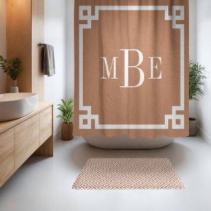 Cortina Para Box Terracota e Branco Chave Grega Monogramado