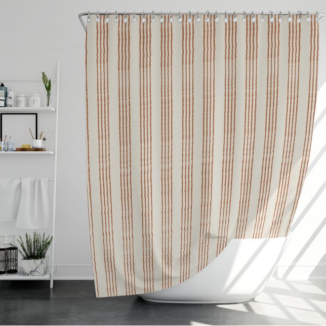 Cortina Para Box Terracotta Cream Moderna Greve Minimalista Boho (Terracotta Cream Modern Minimalist Stripe Boho Shower Curtain)