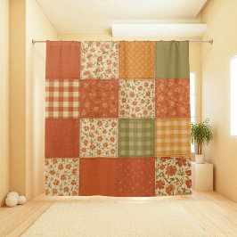 Cortina Para Box Terracotta Orange Patchwork Quilt Rustic Farmhouse