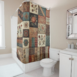 Cortina Para Box Terracotta Patchwork Quilt Rustic Retro Floral