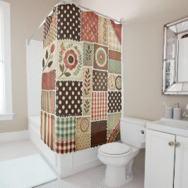 Cortina Para Box Terracotta Patchwork Quilt Rustic Retro Floral