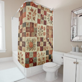 Cortina Para Box Terracotta Patchwork Quilt Rustic Retro Floral