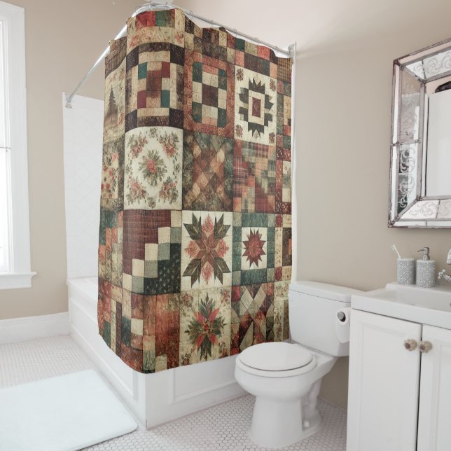 Cortina Para Box Terracotta Patchwork Quilt Rustic Retro Floral (In Situ)