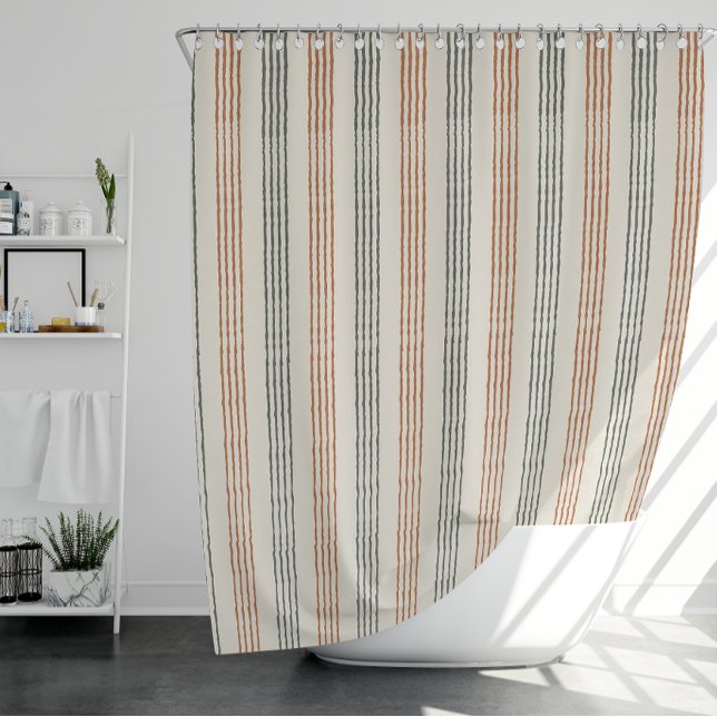 Cortina Para Box Terracotta Sage Modern Stripe Boho (Terracotta Sage Modern Stripe Boho Shower Curtain)