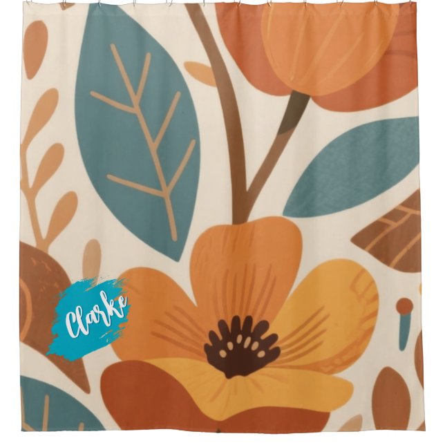 Cortina Para Box Terracotta & Teal Autumn pattern (Frente)
